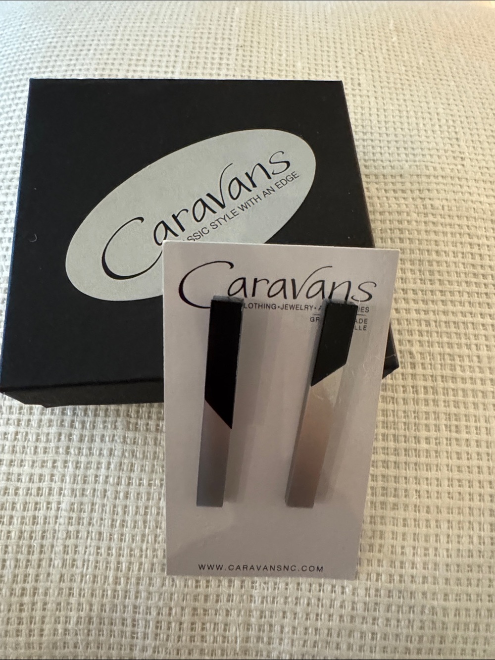 Caravans Two-Tone Geometric Drop Earrings - Black & Silver